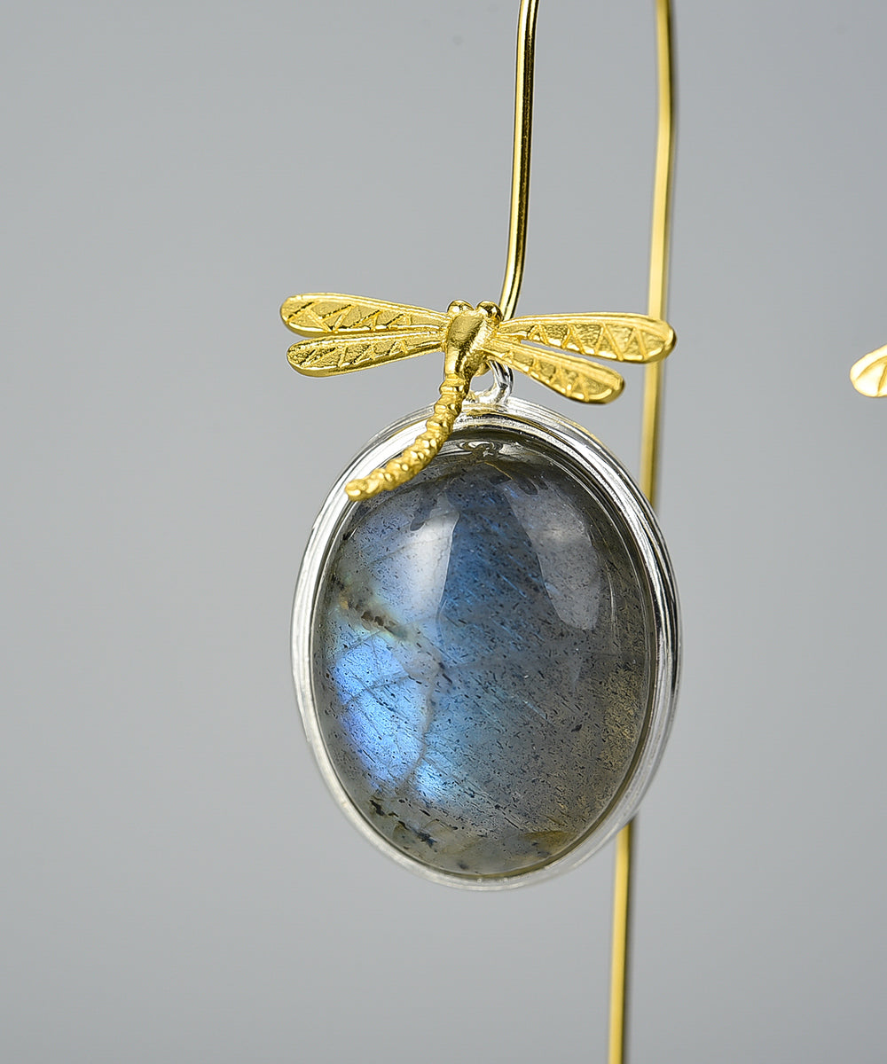 18k Gold Plated Sterling Silver Labradorite Dangle Earring