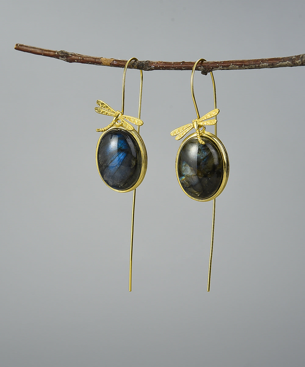 18k Gold Plated Sterling Silver Labradorite Dangle Earring