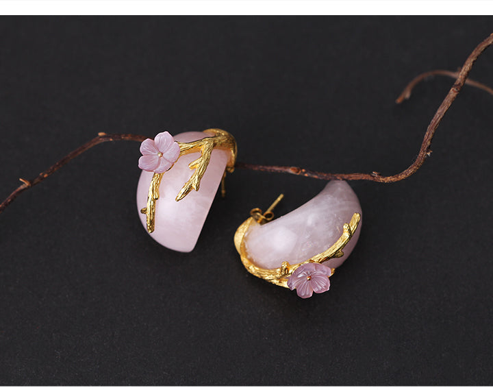 Gold Plated Sterling Silver Rose Quartz Drop Earring