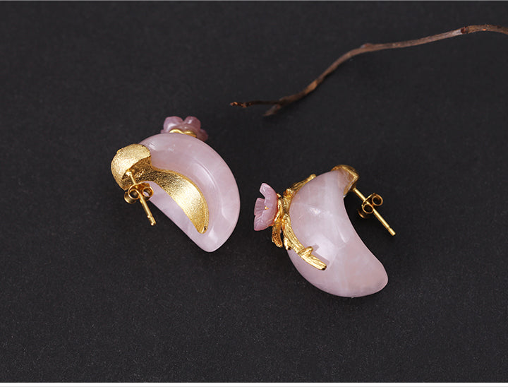 Gold Plated Sterling Silver Rose Quartz Drop Earring