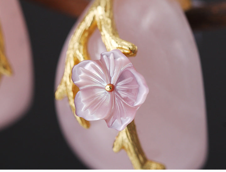 Gold Plated Sterling Silver Rose Quartz Drop Earring