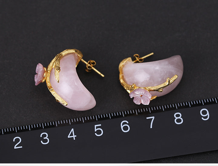 Gold Plated Sterling Silver Rose Quartz Drop Earring