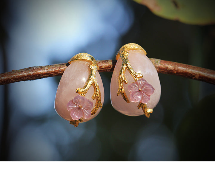 Gold Plated Sterling Silver Rose Quartz Drop Earring