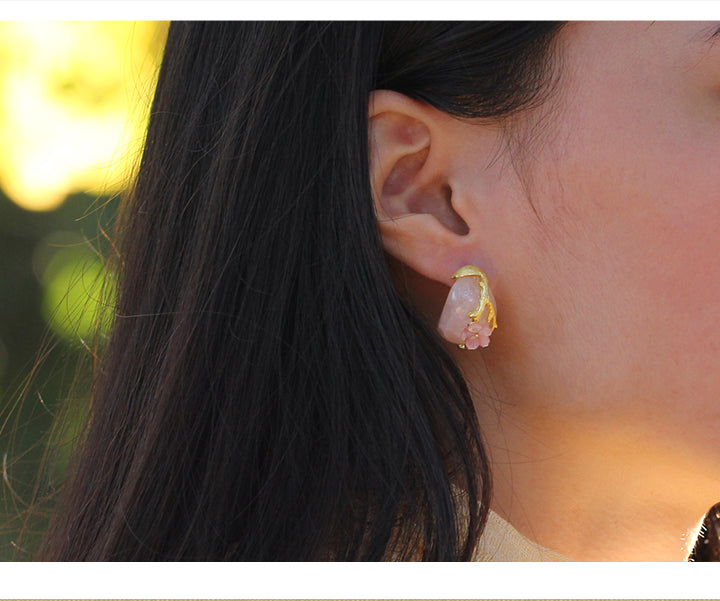 Gold Plated Sterling Silver Rose Quartz Drop Earring