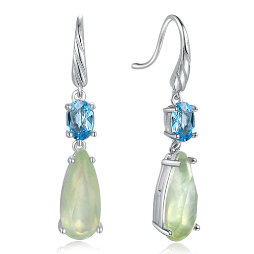 14K Platinum-Plated Sterling Blue Topaz & Prehnite Dangle Earring