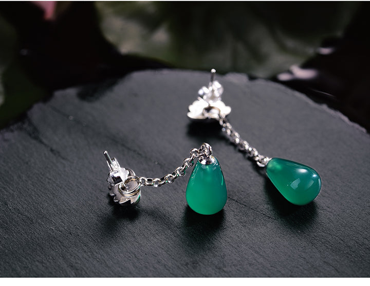 925 Sterling Silver (Silver) Agate Drop  Earring