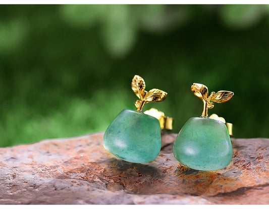 18k Gold plated Sterling Silver Aventurine Stud Earring