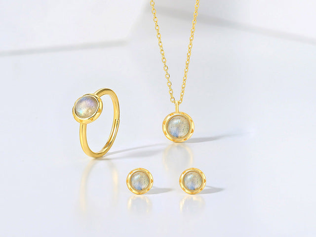 14K Yellow Gold-Plated Sterling Silver Round Labradorite Jewelry Set