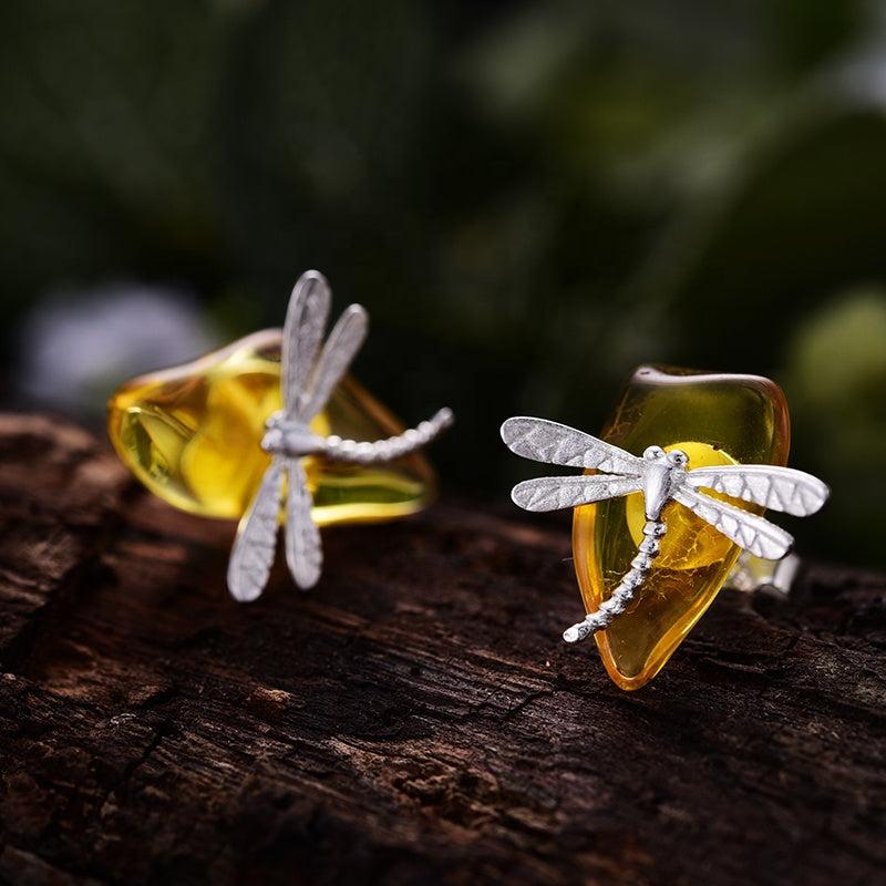 Dina Dragonfly Amber Stud Earrings