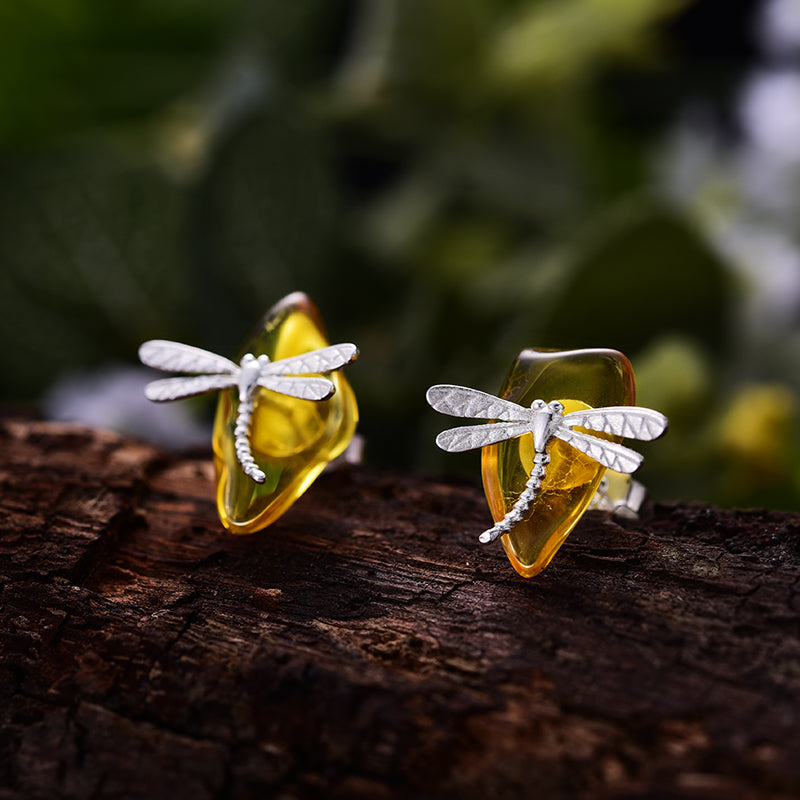 Dina Dragonfly Amber Stud Earrings