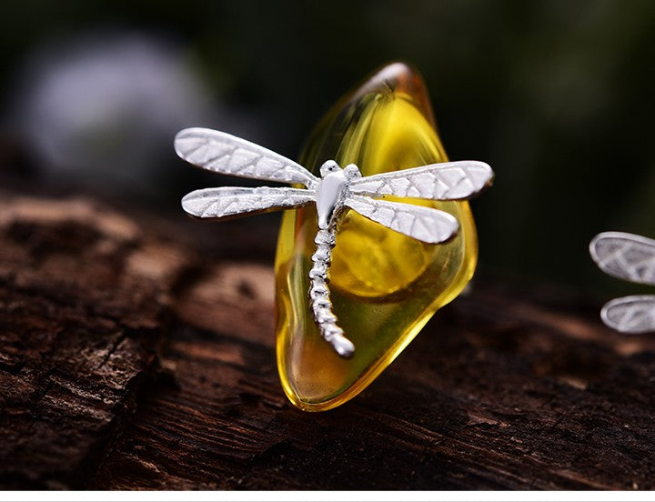 Dina Dragonfly Amber Stud Earrings